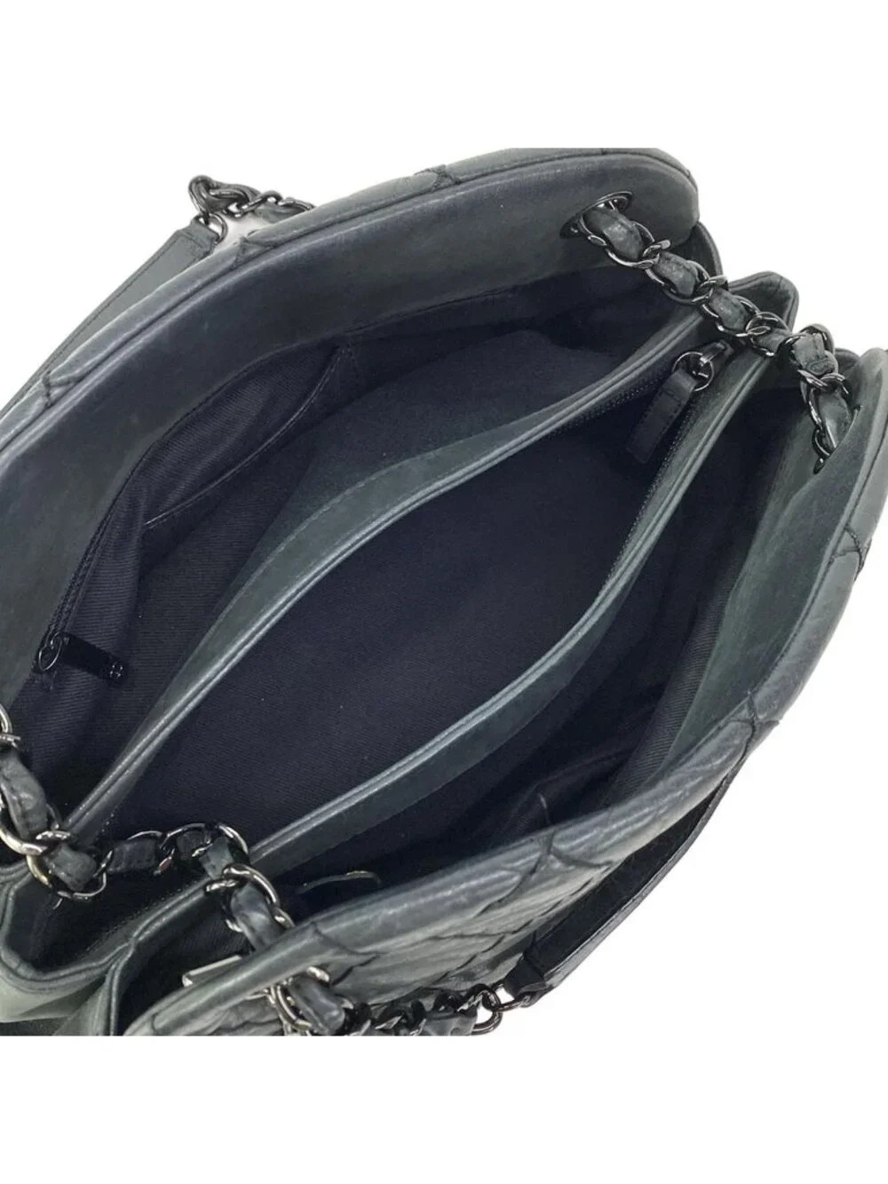 Chanel Shoulder Bag Mademoiselle Bowling Black Chain Silver Leather